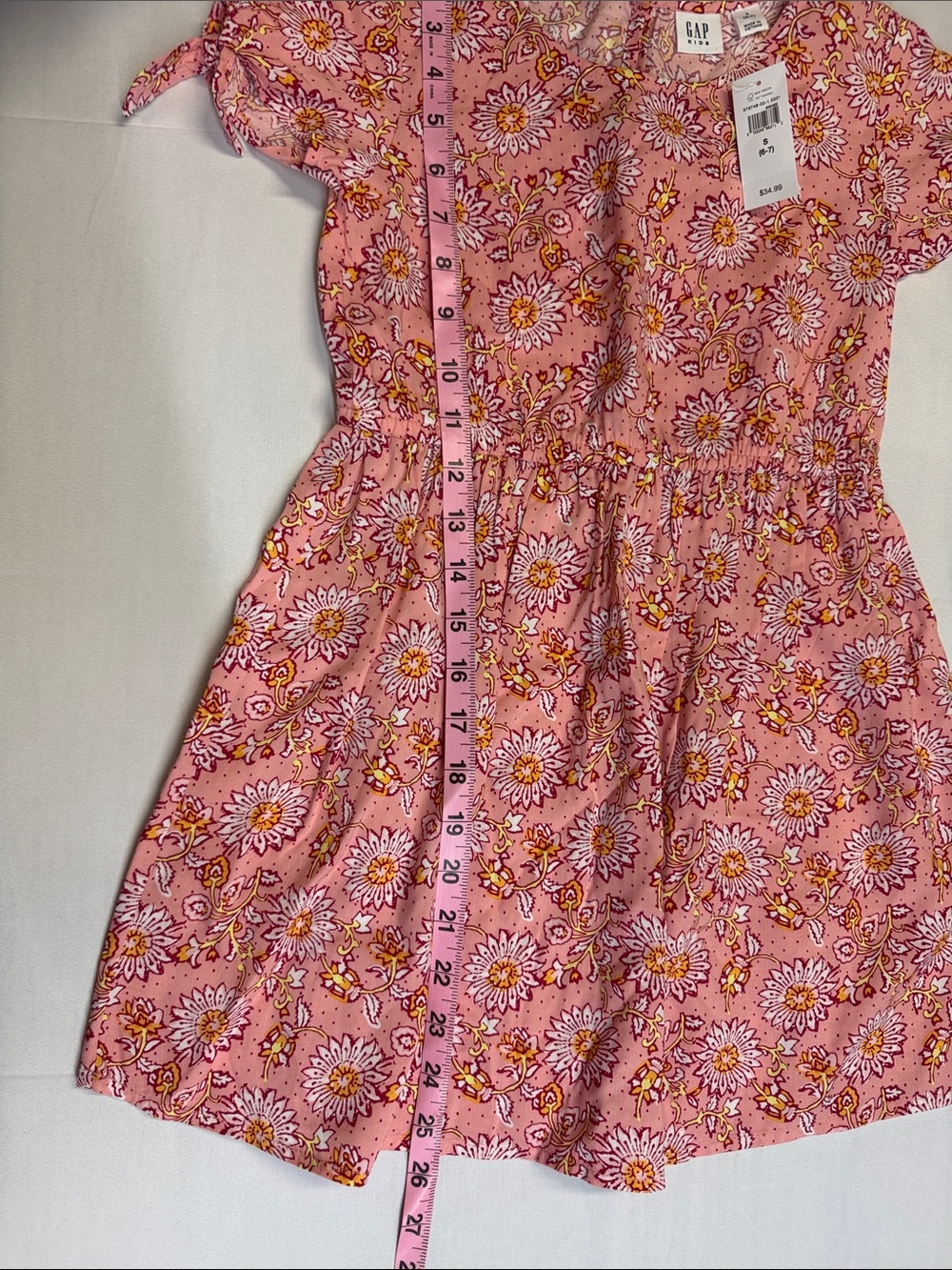 GAP Kids Pinky Floral Daisy Tie-Sleeve Casual Dress - Picture 5 of 8